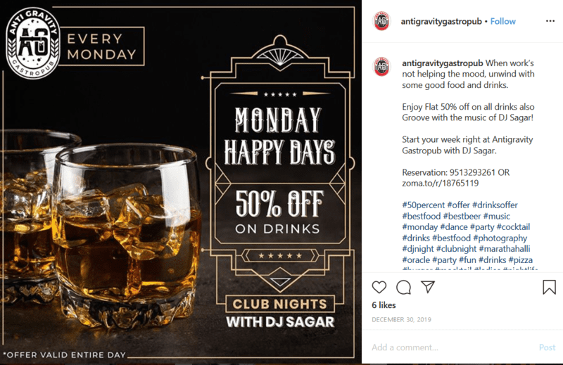  Message de promotion du bar sur les réseaux sociaux 