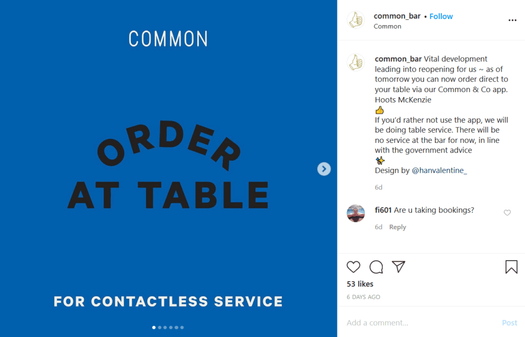 common bar table ordering