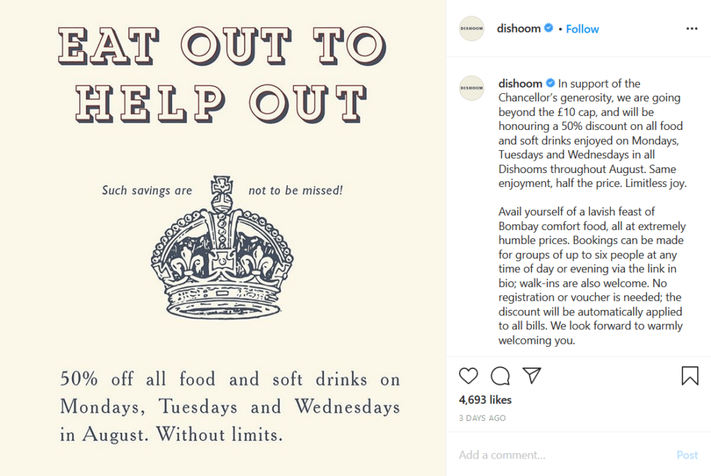 eat out to help out instagram post dishoom