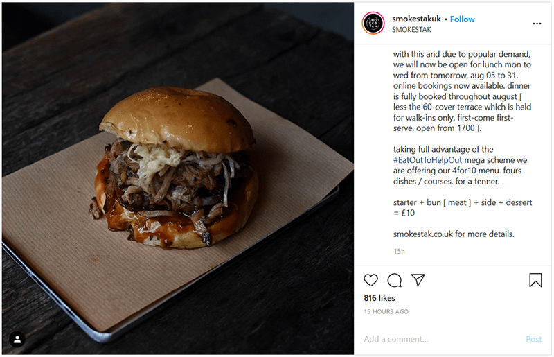 eat out to help out instagram post smokestak