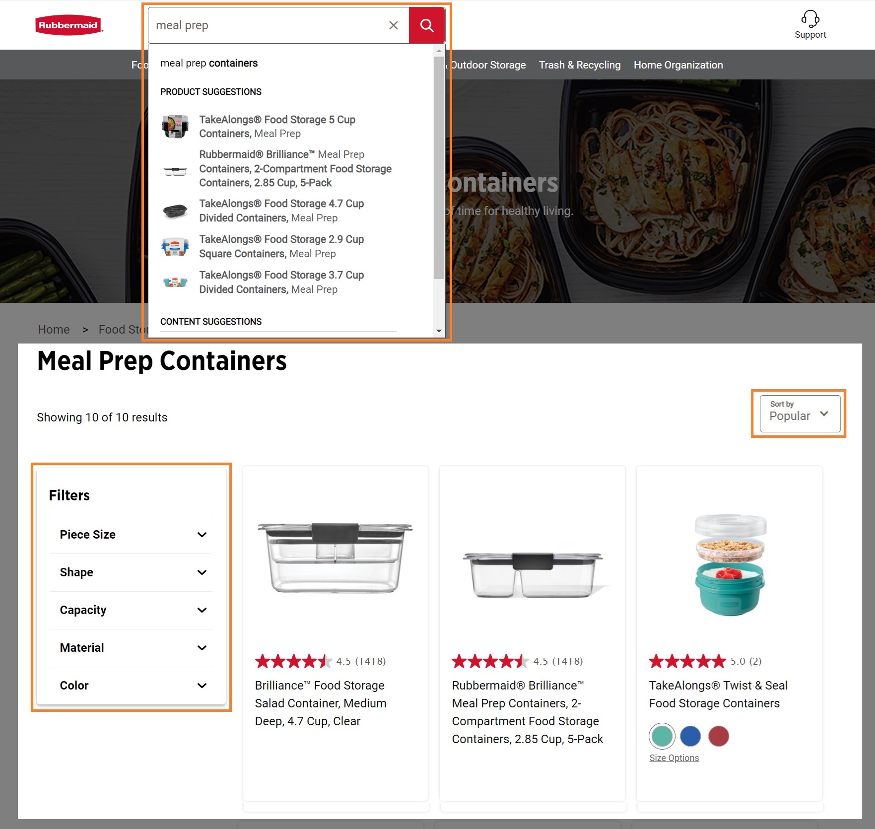 Product Catalog: Rubbermaid Search and Filter Options Sample