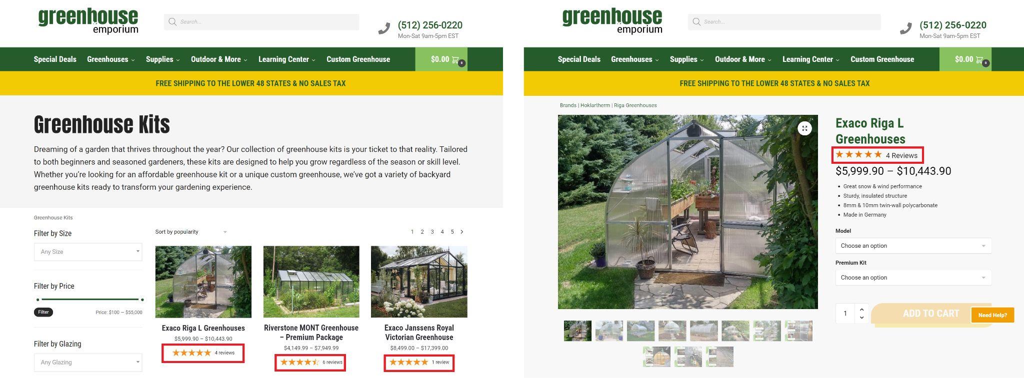 Omnichannel Retailing: Greenhouse Emporium Social Proof on Product Catalog and Pages