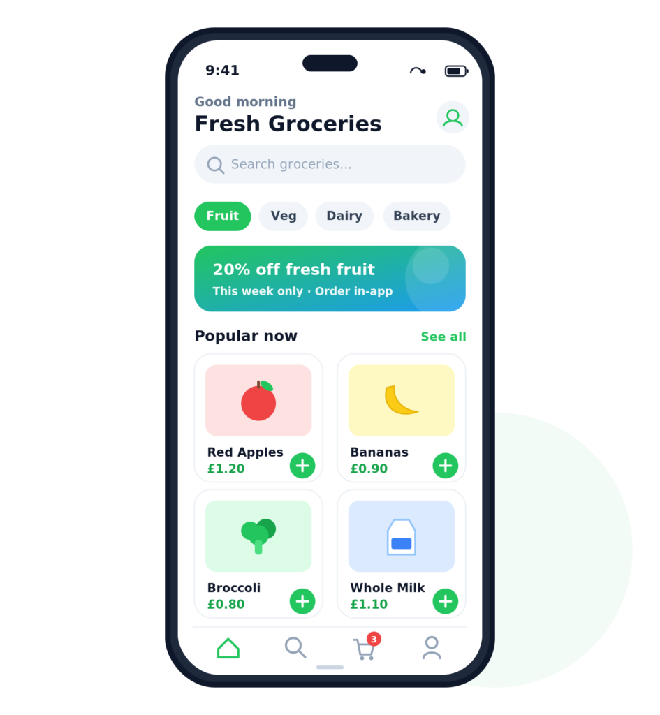 a grocery app on a mobile phone