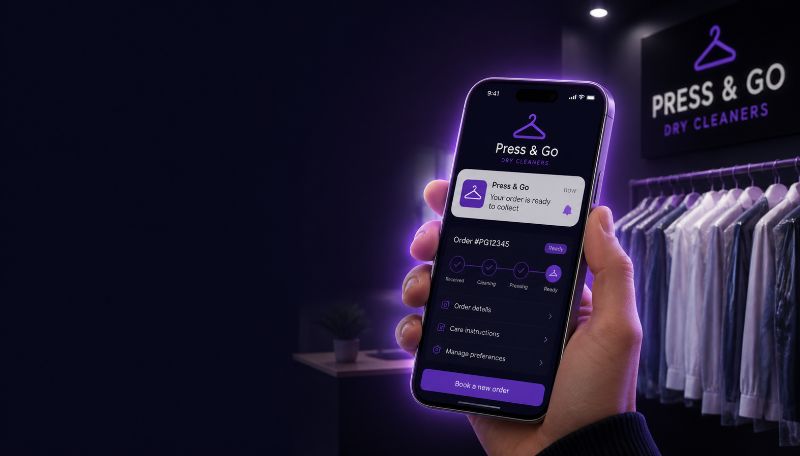 a dry cleaning app with a collection reminder on the screen