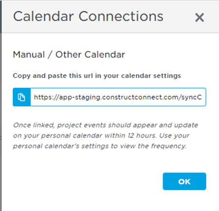 Bid Center Calendar Connections Manual Link Menu