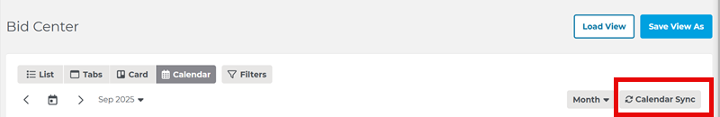 Bid Center Calendar Sync Button
