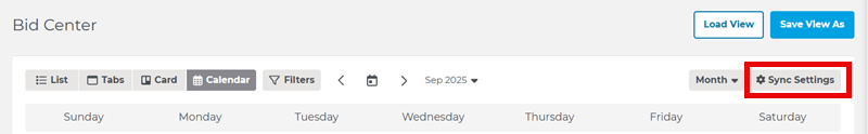 Bid Center Sync Settings Button