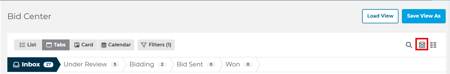 Bid Center Inactive Projects Drop Down Menu Button