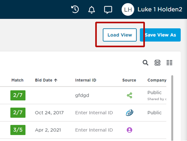 Bid Center Load View