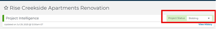Bid Center Project Status Drop Down