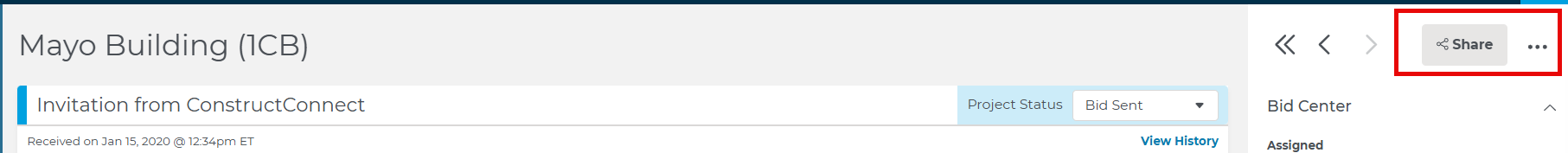 Bid Center Share Button Project Details Page