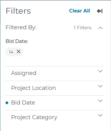 Bid Center Card View Filters Menu