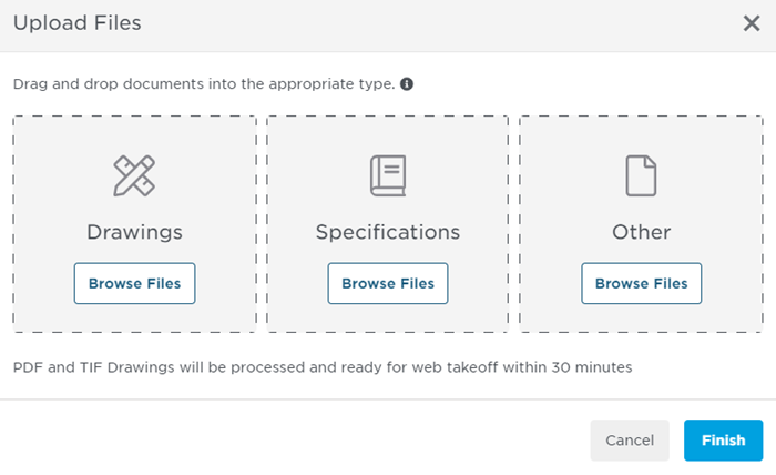 Bid Center Upload Files Menu
