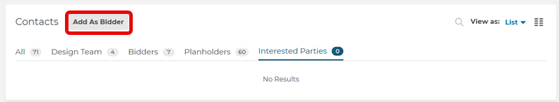 Project Intelligence Project Details Page Add-As-Bidder-Contacts