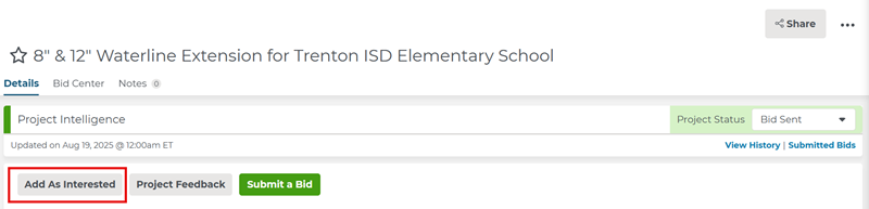 Project Intelligence Add as Interested Button Project Details Page