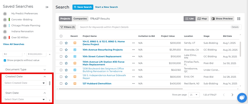 Project Intelligence View Advanced Filters Expanded