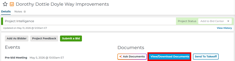 Project Details Page Document Viewer Button