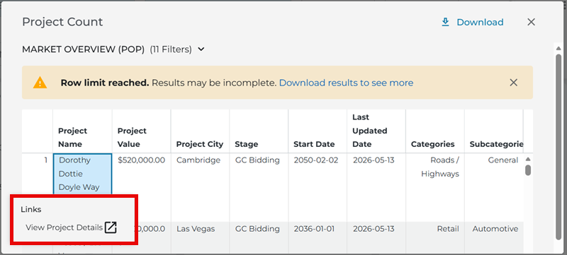 Analytics Project List Click-Through Example
