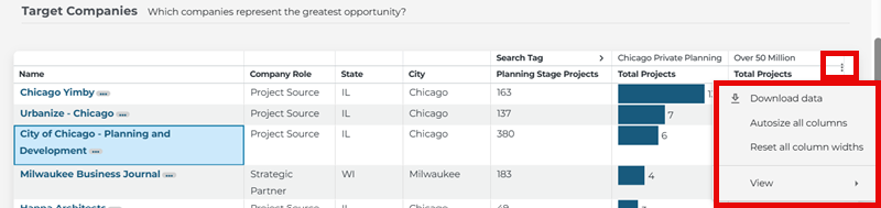 Analytics Lead Generation Target Companies Download Options Menu