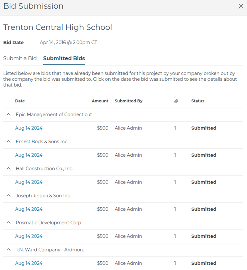 Project Intelligence Bids Submitted Modal