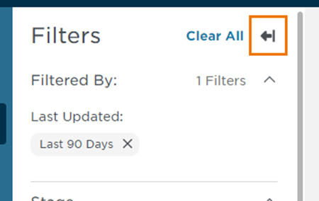 Project Intelligence Clear Filters Button