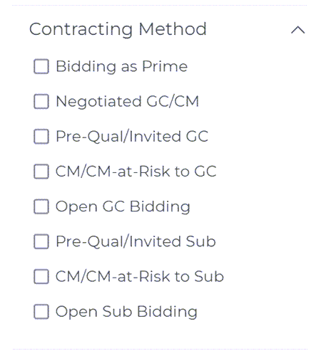 Project Intelligence Contracting Method Filters