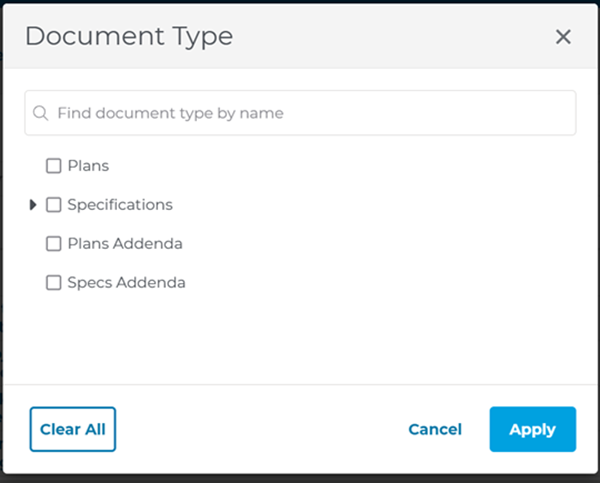 Project Intelligence Document Type Filters