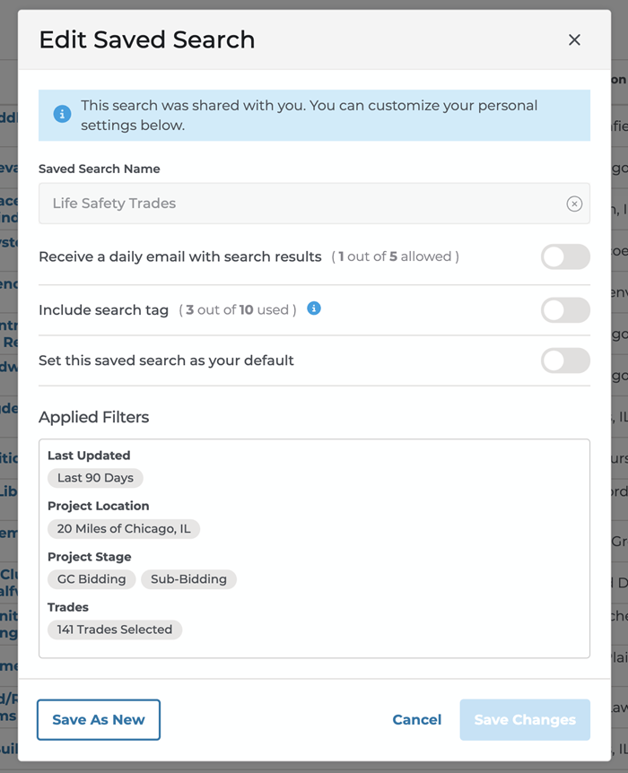Edit Saved Search Modal