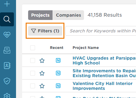 Project Intelligence Filter Button