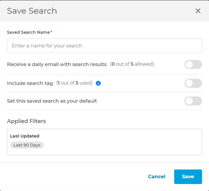 Project Intelligence Naming Saved Search Box