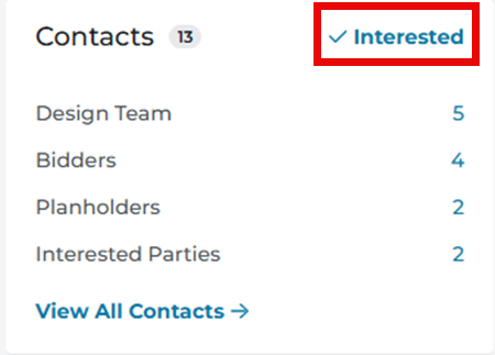 Project Intelligence Project Details Page Add as Interested Text