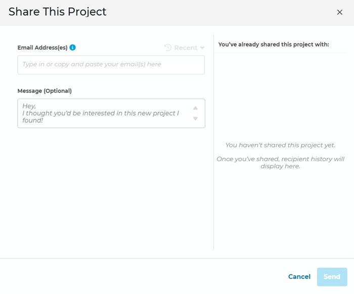 Project Intelligence Project Details Page Share Project Window