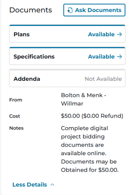 Project Intelligence Document Section on Project Details Page