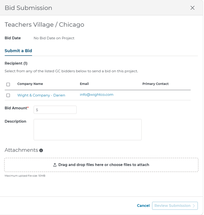 Project Intelligence Project Details Page Submit a Bid Form
