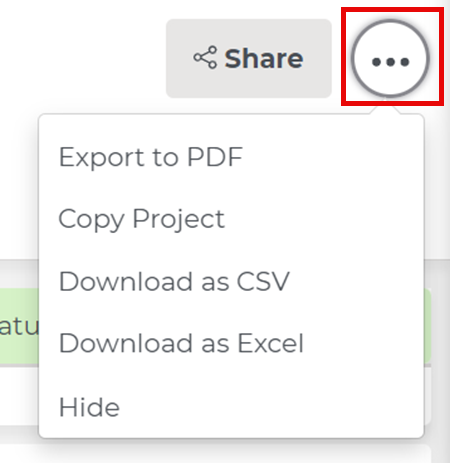 Project Intelligence Project Details Page Three-Dot Menu