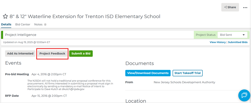 Project Intelligence Project Feedback Button