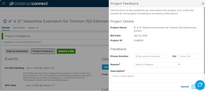 Project Intelligence Project Feedback Flyout