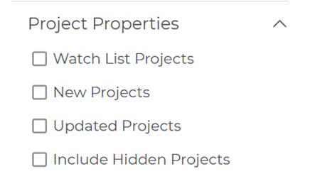Project Intelligence Project Properties Filter