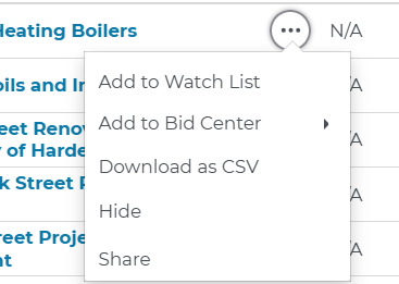 Project Intelligence Project Search Results Three Dot Menu