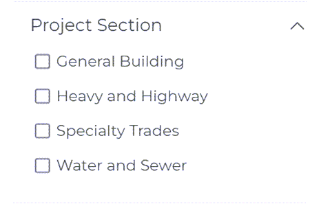 Project Intelligence Project Section Filters