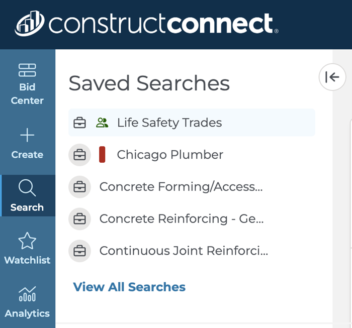 Shared Saved Searches Menu