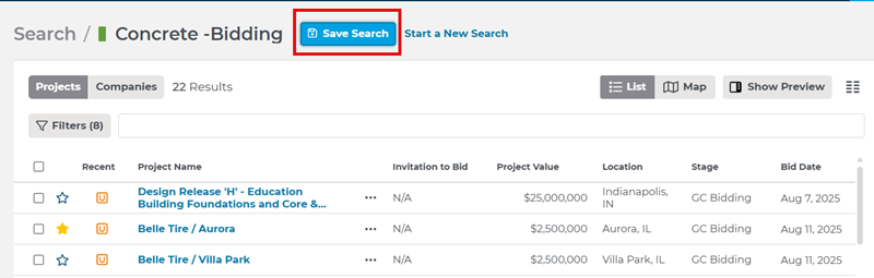 Project Intelligence Saved Search Button to Rename Search