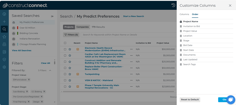 Project Intelligence Search Results Order Information