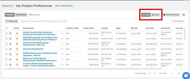 Project Intelligence Drop Down to Select List or Map View