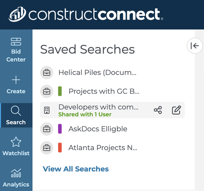 Saved Searches Menu Shared with View