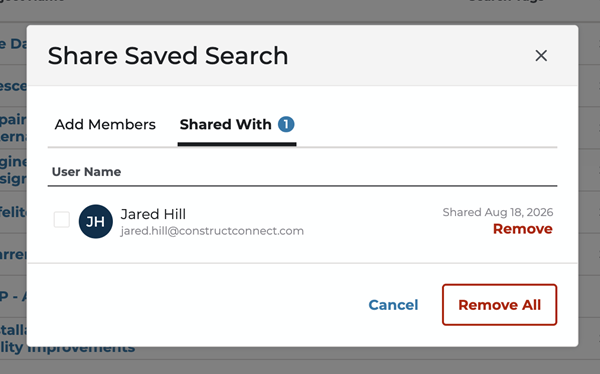 Share Search with Modal List of Contacts