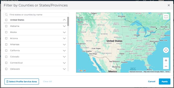 Project Intelligence States and Counties Map View
