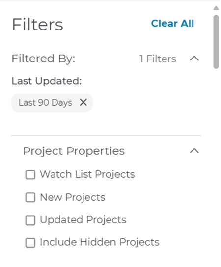 Project Intelligence Watchilist Filter Menu