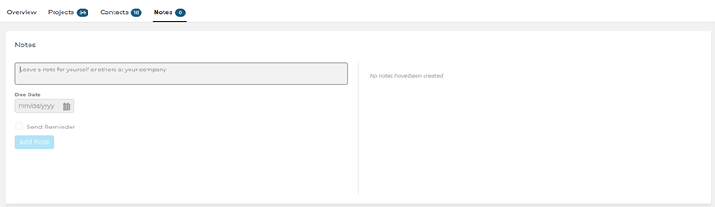Company Details Page Notes Tab Full View
