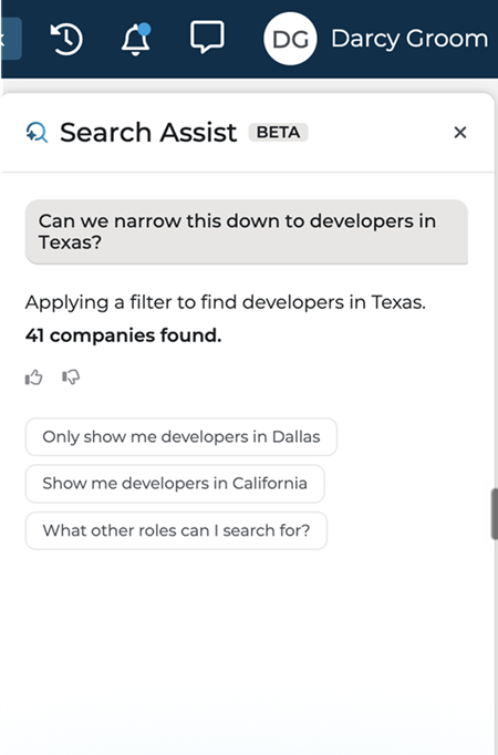 Search Query Filters Applied Refined Search in Search Assist
